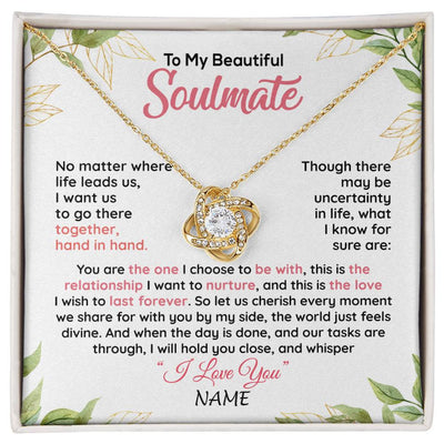 Love Knot Necklace 18K Yellow Gold Finish | 1 | Personalized To My Beautiful Soulmate Necklace From Husband Hand In Hand Wife Birthday Anniversary Valentines Day Jewelry Customized Gift Box Message Card | siriusteestore