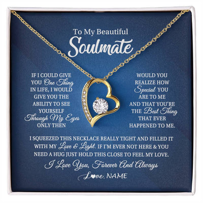 Forever Love Necklace 18K Yellow Gold Finish | 1 | Personalized To My Beautiful Soulmate Necklace From Husband Hold This Close My Love Future Wife Birthday Valentine Christmas Customized Gift Box Message Card | siriusteestore