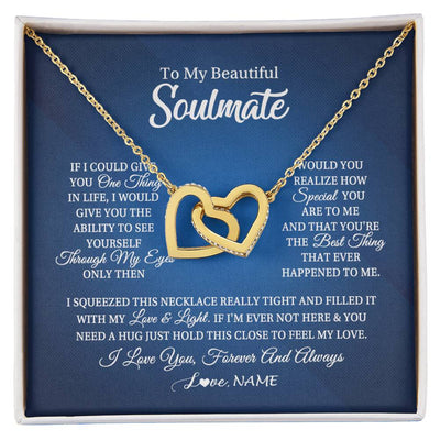 Interlocking Hearts Necklace 18K Yellow Gold Finish | 1 | Personalized To My Beautiful Soulmate Necklace From Husband Hold This Close My Love Future Wife Birthday Valentine Christmas Customized Gift Box Message Card | siriusteestore