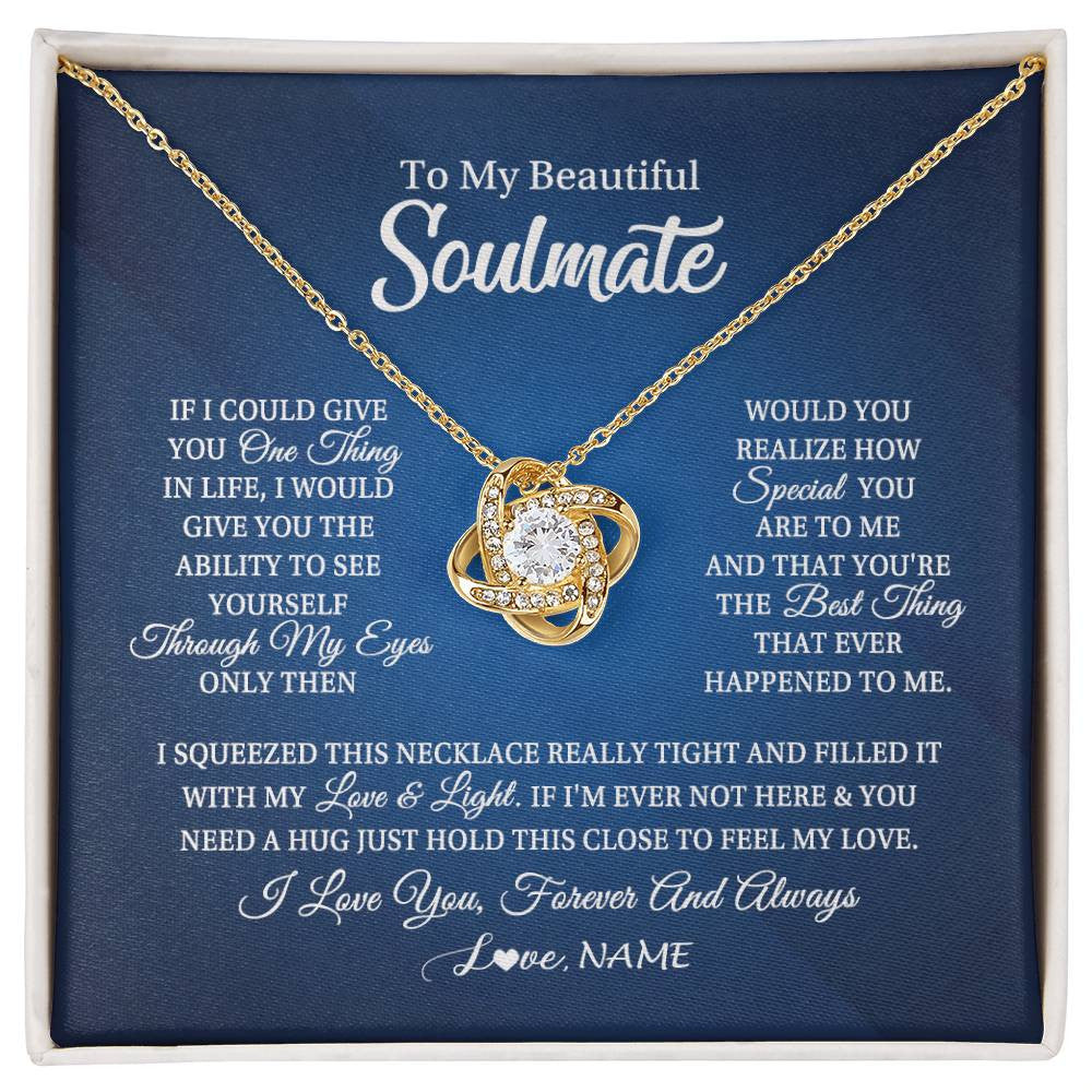 Love Knot Necklace 18K Yellow Gold Finish | 1 | Personalized To My Beautiful Soulmate Necklace From Husband Hold This Close My Love Future Wife Birthday Valentine Christmas Customized Gift Box Message Card | siriusteestore