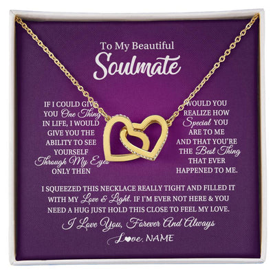 Interlocking Hearts Necklace 18K Yellow Gold Finish | 1 | Personalized To My Beautiful Soulmate Necklace From Husband I Love You Future Wife Birthday Valentines Day Christmas Customized Gift Box Message Card | siriusteestore