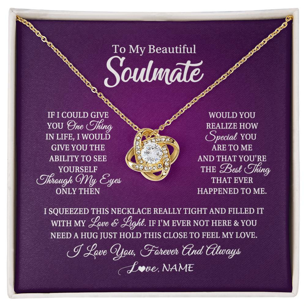 Love Knot Necklace 18K Yellow Gold Finish | 1 | Personalized To My Beautiful Soulmate Necklace From Husband I Love You Future Wife Birthday Valentines Day Christmas Customized Gift Box Message Card | siriusteestore