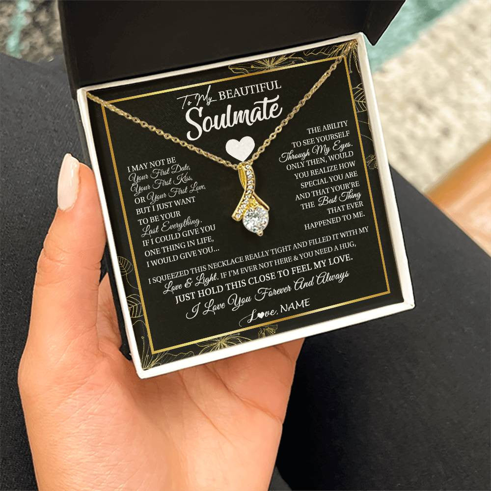 Alluring Beauty Necklace 18K Yellow Gold Finish | 2 | Personalized To My Beautiful Soulmate Necklace From Husband I May Not Be Your First Day Wife Valentines Day Birthday Christmas Customized Gift Box Message Card | siriusteestore