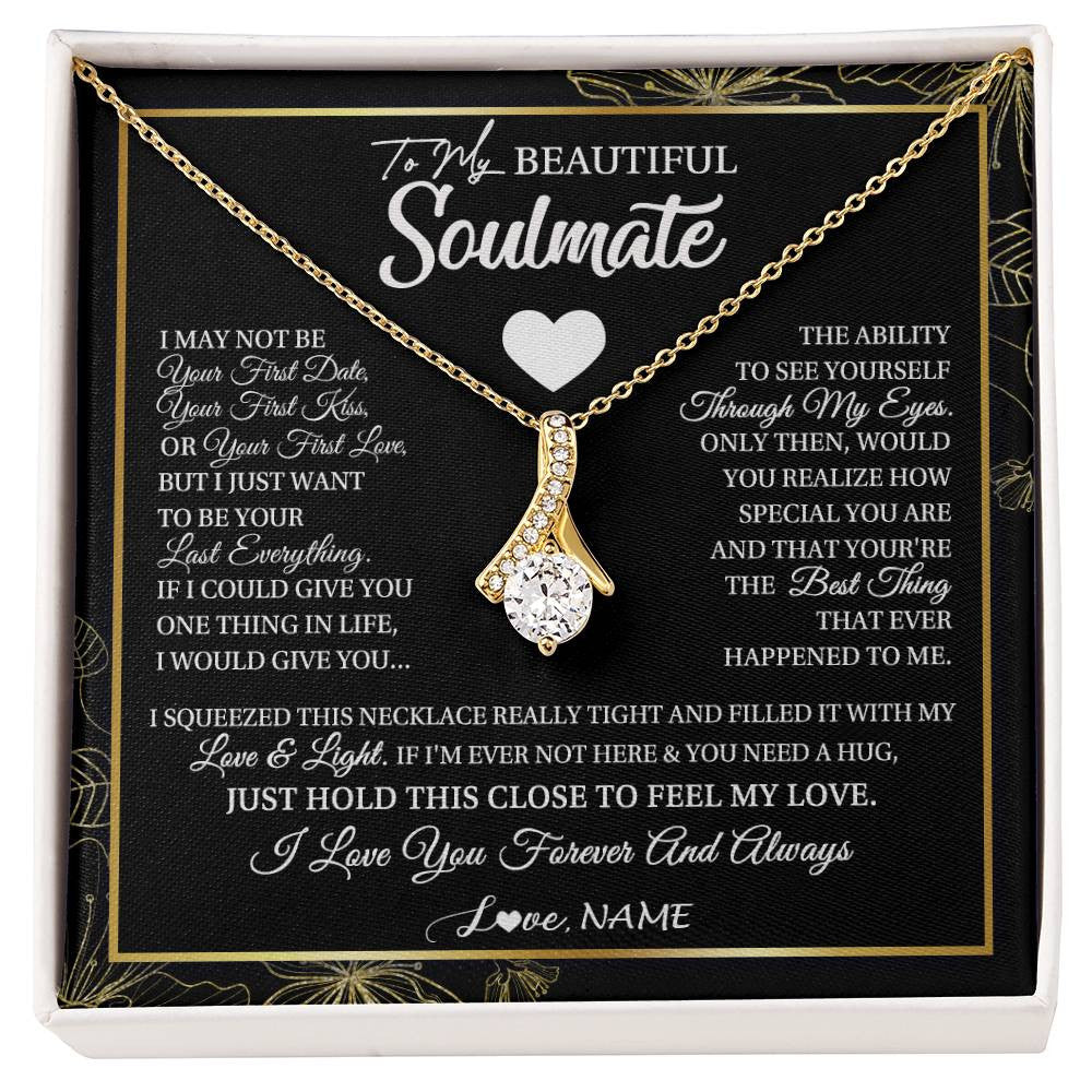 Alluring Beauty Necklace 18K Yellow Gold Finish | 1 | Personalized To My Beautiful Soulmate Necklace From Husband I May Not Be Your First Day Wife Valentines Day Birthday Christmas Customized Gift Box Message Card | siriusteestore