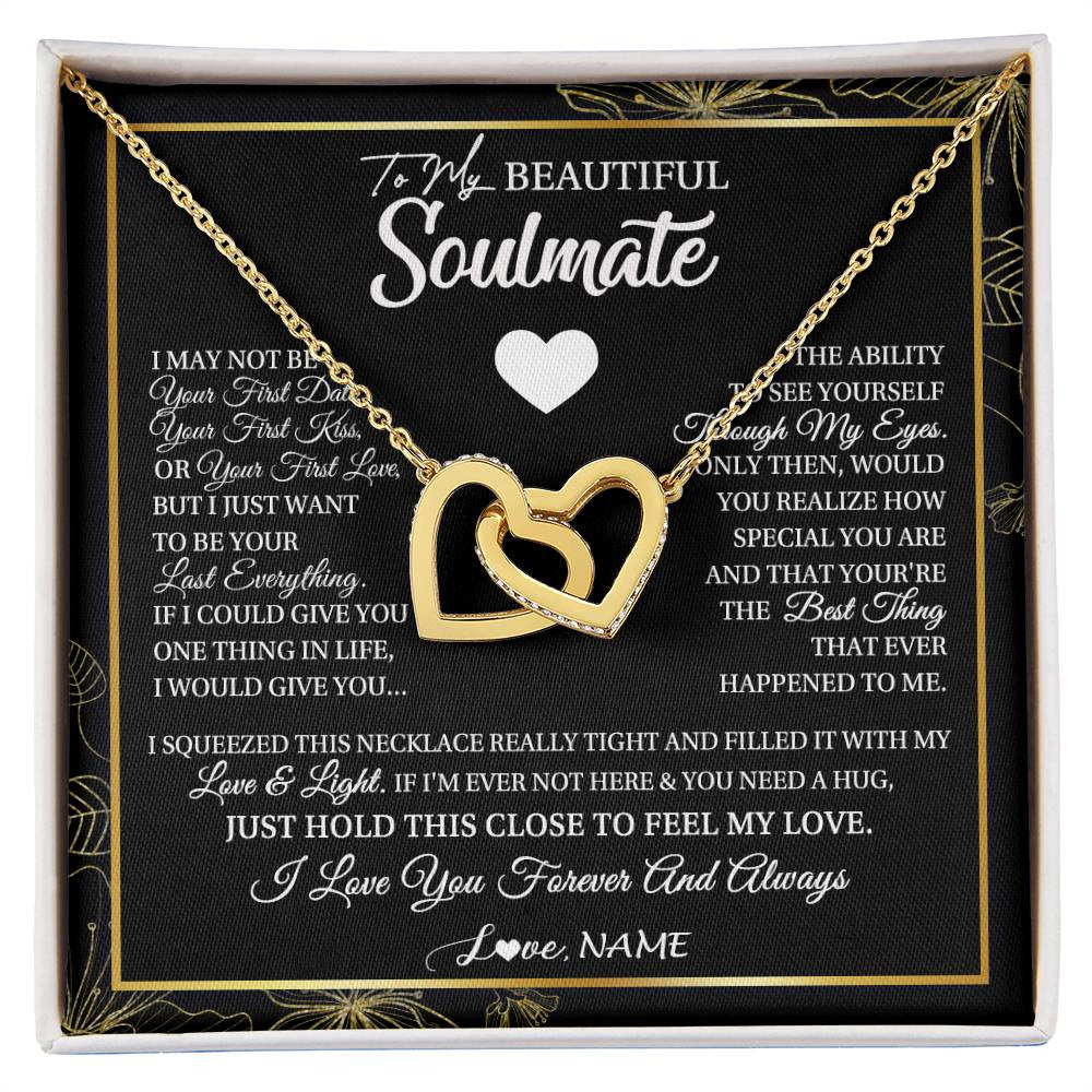 Interlocking Hearts Necklace 18K Yellow Gold Finish | 1 | Personalized To My Beautiful Soulmate Necklace From Husband I May Not Be Your First Day Wife Valentines Day Birthday Christmas Customized Gift Box Message Card | siriusteestore