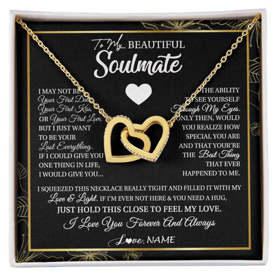 Interlocking Hearts Necklace 18K Yellow Gold Finish | 1 | Personalized To My Beautiful Soulmate Necklace From Husband I May Not Be Your First Day Wife Valentines Day Birthday Christmas Customized Gift Box Message Card | siriusteestore