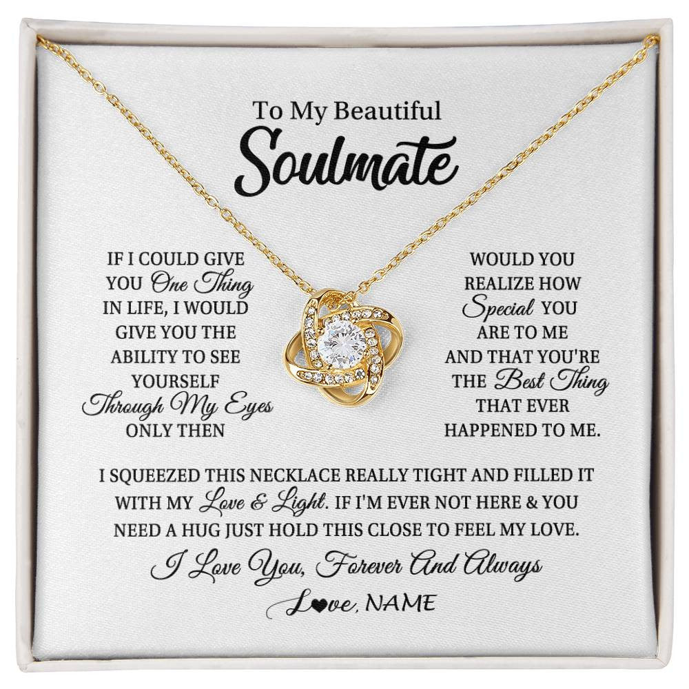 Love Knot Necklace 18K Yellow Gold Finish | 1 | Personalized To My Beautiful Soulmate Necklace From Husband If I Could Give You Future Wife Birthday Anniversary Christmas Customized Gift Box Message Card | siriusteestore