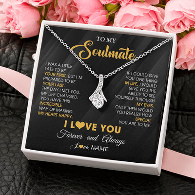 Alluring Beauty Necklace 14K White Gold Finish | 2 | Personalized To My Beautiful Soulmate Necklace From Husband Jewelry Forever Love Girlfriend Wife Birthday Gifts Anniversary Valentines Day Message Card | siriusteestore