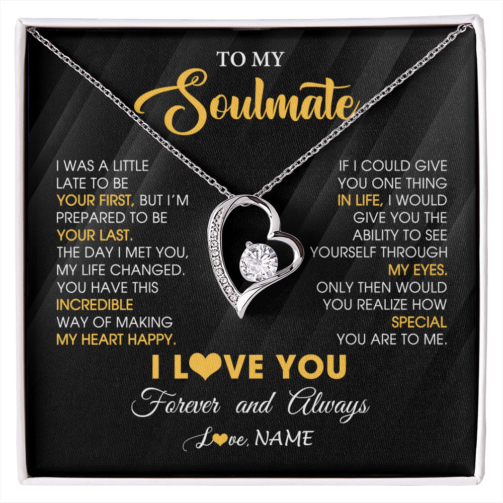 Forever Love Necklace 14K White Gold Finish | 1 | Personalized To My Beautiful Soulmate Necklace From Husband Jewelry Forever Love Girlfriend Wife Birthday Gifts Anniversary Valentines Day Message Card | siriusteestore