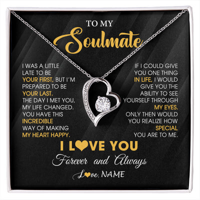 Forever Love Necklace 14K White Gold Finish | 1 | Personalized To My Beautiful Soulmate Necklace From Husband Jewelry Forever Love Girlfriend Wife Birthday Gifts Anniversary Valentines Day Message Card | siriusteestore