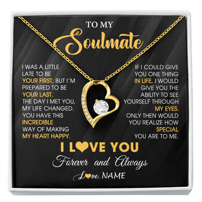 Forever Love Necklace 18K Yellow Gold Finish | 1 | Personalized To My Beautiful Soulmate Necklace From Husband Jewelry Forever Love Girlfriend Wife Birthday Gifts Anniversary Valentines Day Message Card | siriusteestore