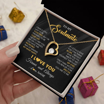 Forever Love Necklace 18K Yellow Gold Finish | 2 | Personalized To My Beautiful Soulmate Necklace From Husband Jewelry Forever Love Girlfriend Wife Birthday Gifts Anniversary Valentines Day Message Card | siriusteestore