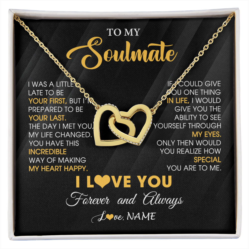 Interlocking Hearts Necklace 18K Yellow Gold Finish | 1 | Personalized To My Beautiful Soulmate Necklace From Husband Jewelry Forever Love Girlfriend Wife Birthday Gifts Anniversary Valentines Day Message Card | siriusteestore