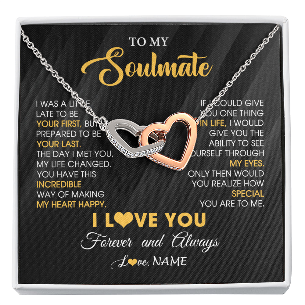 Interlocking Hearts Necklace Stainless Steel & Rose Gold Finish | 1 | Personalized To My Beautiful Soulmate Necklace From Husband Jewelry Forever Love Girlfriend Wife Birthday Gifts Anniversary Valentines Day Message Card | siriusteestore