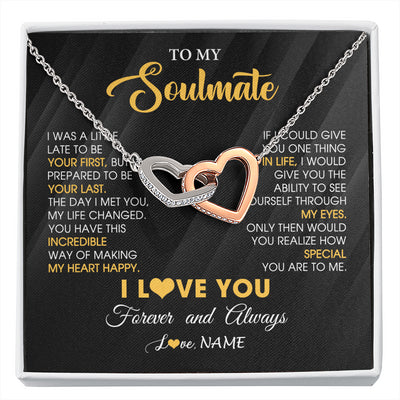 Interlocking Hearts Necklace Stainless Steel & Rose Gold Finish | 1 | Personalized To My Beautiful Soulmate Necklace From Husband Jewelry Forever Love Girlfriend Wife Birthday Gifts Anniversary Valentines Day Message Card | siriusteestore