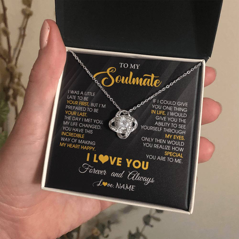 Love Knot Necklace 14K White Gold Finish | 2 | Personalized To My Beautiful Soulmate Necklace From Husband Jewelry Forever Love Girlfriend Wife Birthday Gifts Anniversary Valentines Day Message Card | siriusteestore