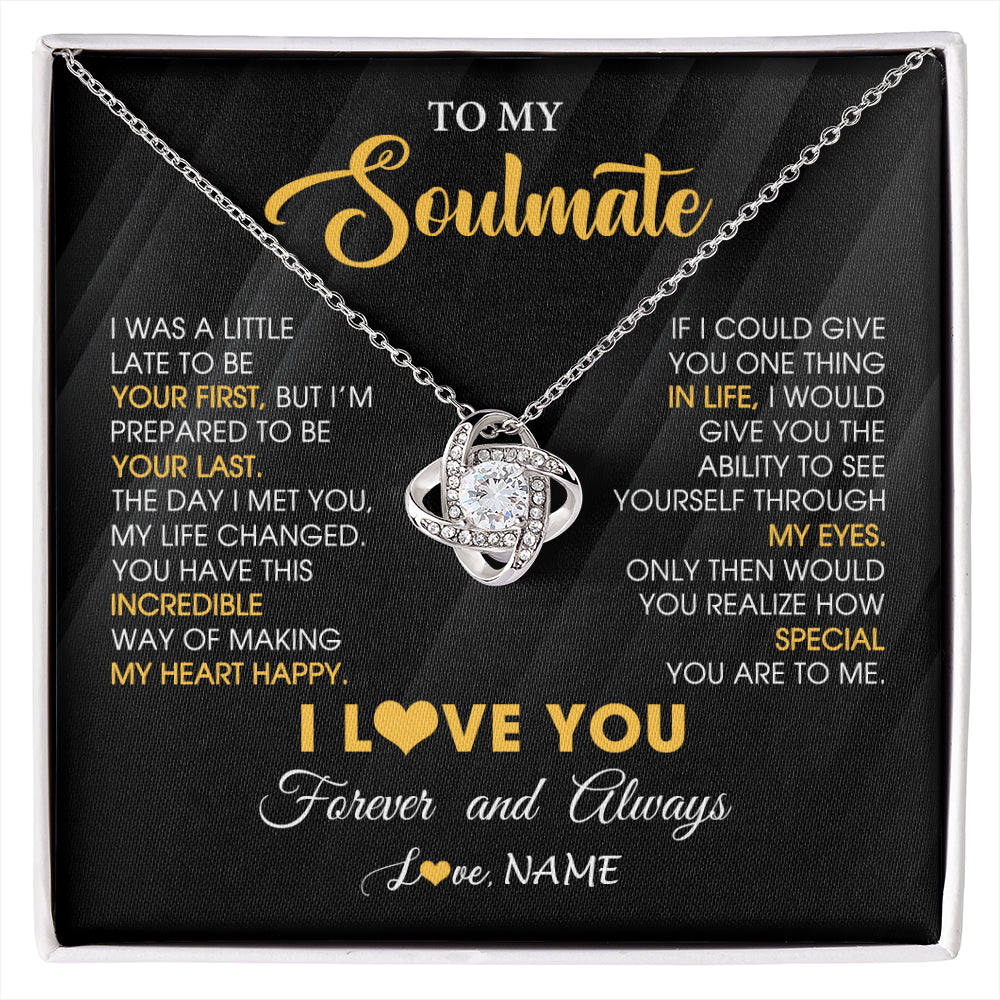 Love Knot Necklace 14K White Gold Finish | 1 | Personalized To My Beautiful Soulmate Necklace From Husband Jewelry Forever Love Girlfriend Wife Birthday Gifts Anniversary Valentines Day Message Card | siriusteestore