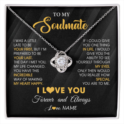 Love Knot Necklace 14K White Gold Finish | 1 | Personalized To My Beautiful Soulmate Necklace From Husband Jewelry Forever Love Girlfriend Wife Birthday Gifts Anniversary Valentines Day Message Card | siriusteestore