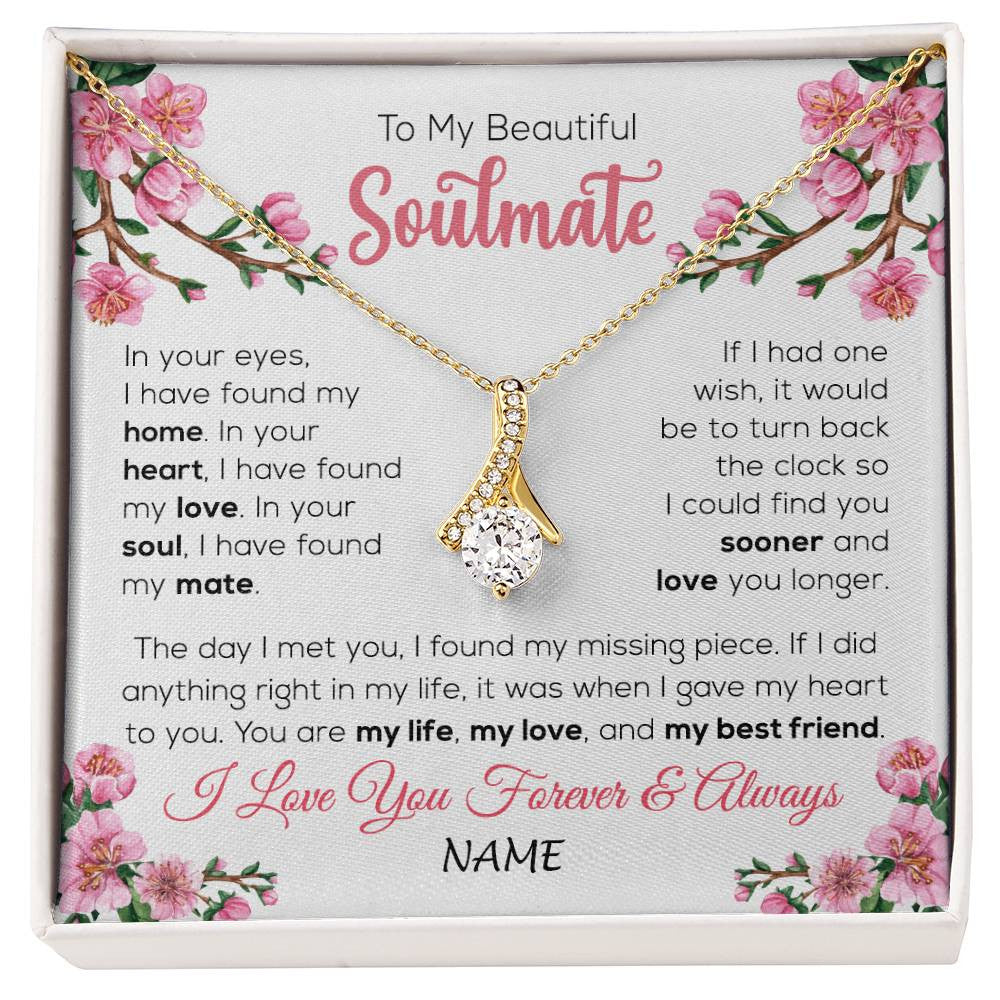 Alluring Beauty Necklace 18K Yellow Gold Finish | 1 | Personalized To My Beautiful Soulmate Necklace From Husband Love You Longer Wife Birthday Anniversary Wedding Valentines Day Customized Gift Box Message Card | siriusteestore