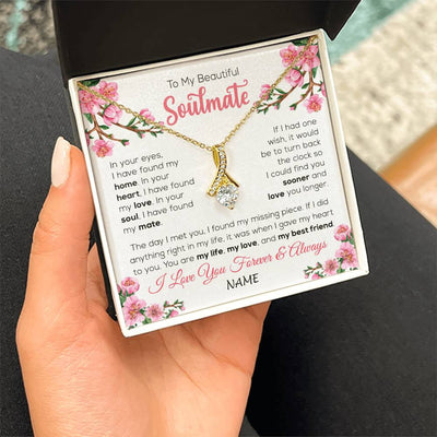 Alluring Beauty Necklace 18K Yellow Gold Finish | 2 | Personalized To My Beautiful Soulmate Necklace From Husband Love You Longer Wife Birthday Anniversary Wedding Valentines Day Customized Gift Box Message Card | siriusteestore