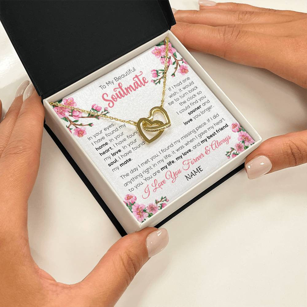 Interlocking Hearts Necklace 18K Yellow Gold Finish | 2 | Personalized To My Beautiful Soulmate Necklace From Husband Love You Longer Wife Birthday Anniversary Wedding Valentines Day Customized Gift Box Message Card | siriusteestore