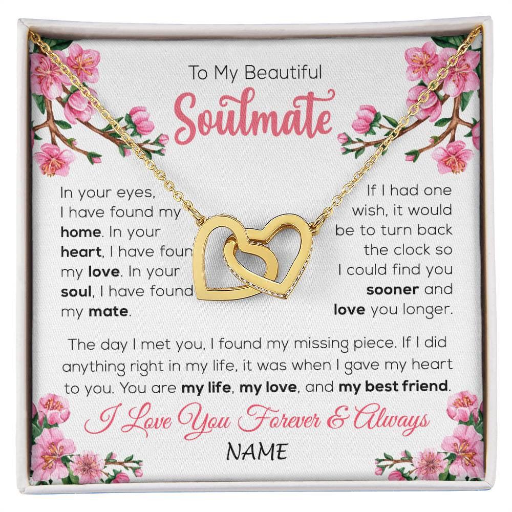 Interlocking Hearts Necklace 18K Yellow Gold Finish | 1 | Personalized To My Beautiful Soulmate Necklace From Husband Love You Longer Wife Birthday Anniversary Wedding Valentines Day Customized Gift Box Message Card | siriusteestore