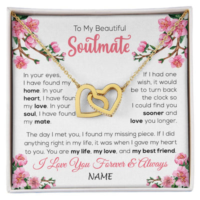 Interlocking Hearts Necklace 18K Yellow Gold Finish | 1 | Personalized To My Beautiful Soulmate Necklace From Husband Love You Longer Wife Birthday Anniversary Wedding Valentines Day Customized Gift Box Message Card | siriusteestore