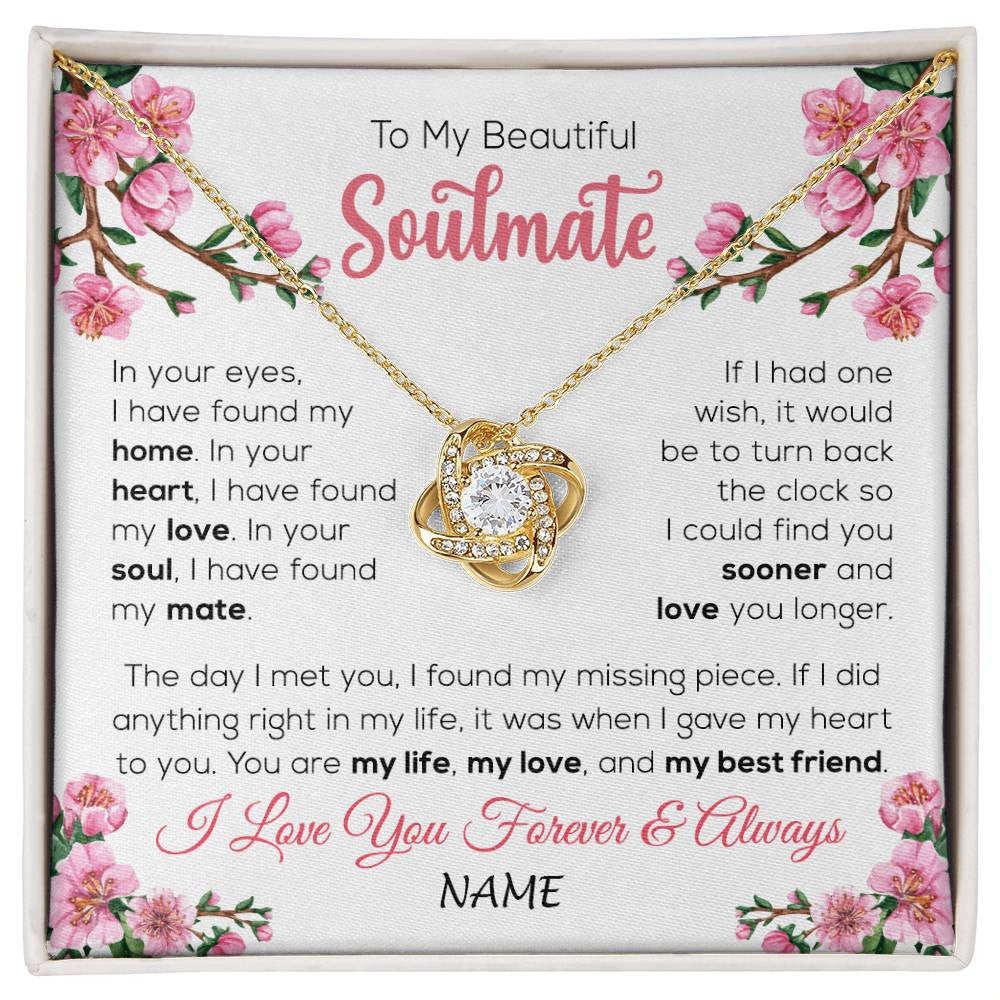Love Knot Necklace 18K Yellow Gold Finish | 1 | Personalized To My Beautiful Soulmate Necklace From Husband Love You Longer Wife Birthday Anniversary Wedding Valentines Day Customized Gift Box Message Card | siriusteestore