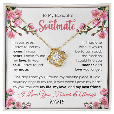 Love Knot Necklace 18K Yellow Gold Finish | 1 | Personalized To My Beautiful Soulmate Necklace From Husband Love You Longer Wife Birthday Anniversary Wedding Valentines Day Customized Gift Box Message Card | siriusteestore