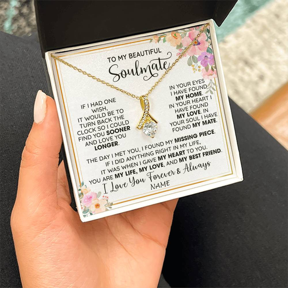 Alluring Beauty Necklace 18K Yellow Gold Finish | 2 | Personalized To My Beautiful Soulmate Necklace From Husband My Life My Love Wife Romantic Birthday Anniversary Christmas Customized Gift Box Message Card | siriusteestore