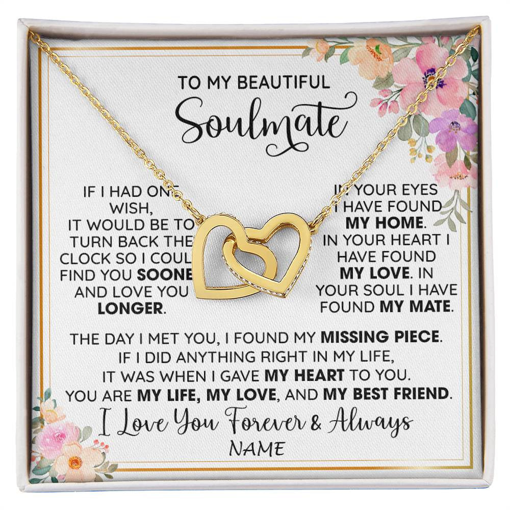 Interlocking Hearts Necklace 18K Yellow Gold Finish | 1 | Personalized To My Beautiful Soulmate Necklace From Husband My Life My Love Wife Romantic Birthday Anniversary Christmas Customized Gift Box Message Card | siriusteestore