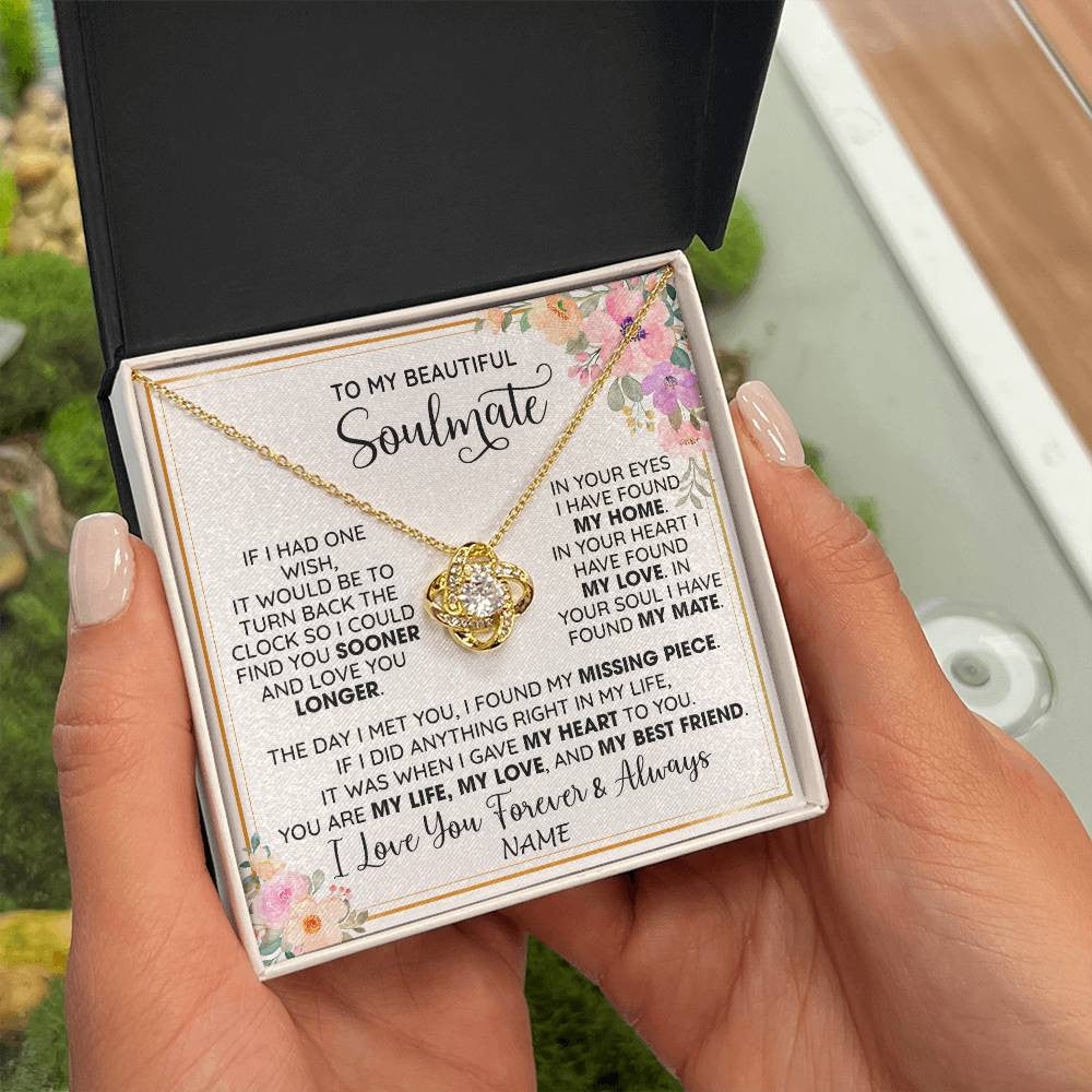 Love Knot Necklace 18K Yellow Gold Finish | 2 | Personalized To My Beautiful Soulmate Necklace From Husband My Life My Love Wife Romantic Birthday Anniversary Christmas Customized Gift Box Message Card | siriusteestore