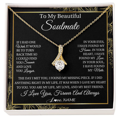 Alluring Beauty Necklace 18K Yellow Gold Finish | Personalized To My Beautiful Soulmate Necklace From Husband Romantic Gifts Future Wife Birthday Anniversary Jewelry Christmas Customized Gift Box Message Card | siriusteestore