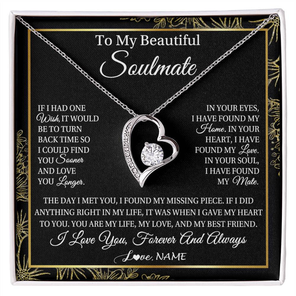 Forever Love Necklace 14K White Gold Finish | Personalized To My Beautiful Soulmate Necklace From Husband Romantic Gifts Future Wife Birthday Anniversary Jewelry Christmas Customized Gift Box Message Card | siriusteestore