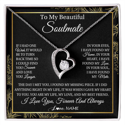 Forever Love Necklace 14K White Gold Finish | Personalized To My Beautiful Soulmate Necklace From Husband Romantic Gifts Future Wife Birthday Anniversary Jewelry Christmas Customized Gift Box Message Card | siriusteestore