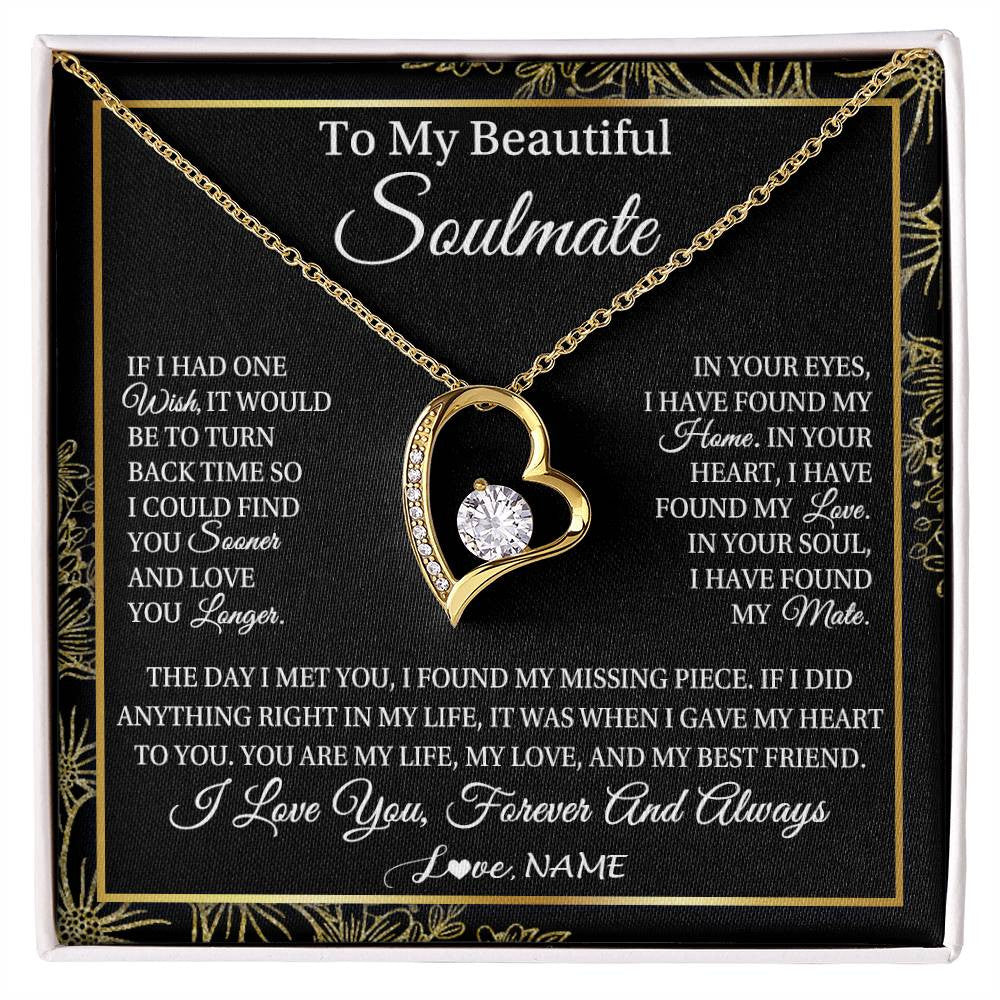 Forever Love Necklace 18K Yellow Gold Finish | Personalized To My Beautiful Soulmate Necklace From Husband Romantic Gifts Future Wife Birthday Anniversary Jewelry Christmas Customized Gift Box Message Card | siriusteestore