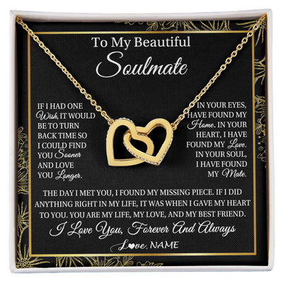Interlocking Hearts Necklace 18K Yellow Gold Finish | Personalized To My Beautiful Soulmate Necklace From Husband Romantic Gifts Future Wife Birthday Anniversary Jewelry Christmas Customized Gift Box Message Card | siriusteestore