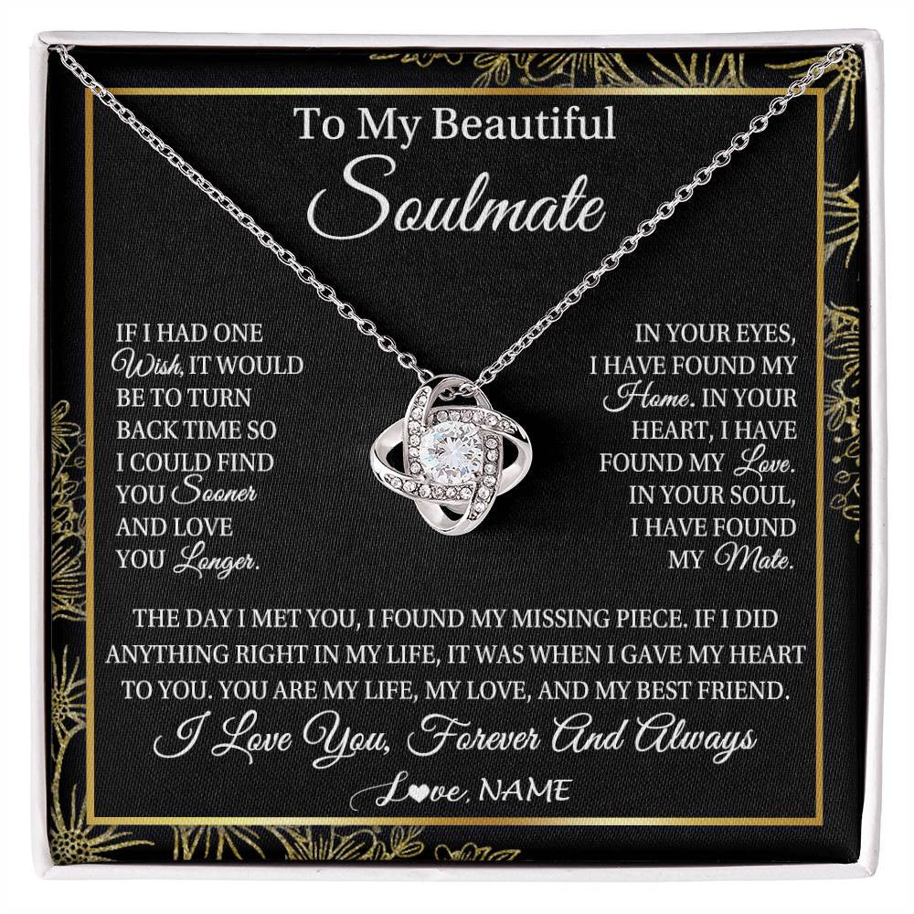Love Knot Necklace 14K White Gold Finish | Personalized To My Beautiful Soulmate Necklace From Husband Romantic Gifts Future Wife Birthday Anniversary Jewelry Christmas Customized Gift Box Message Card | siriusteestore