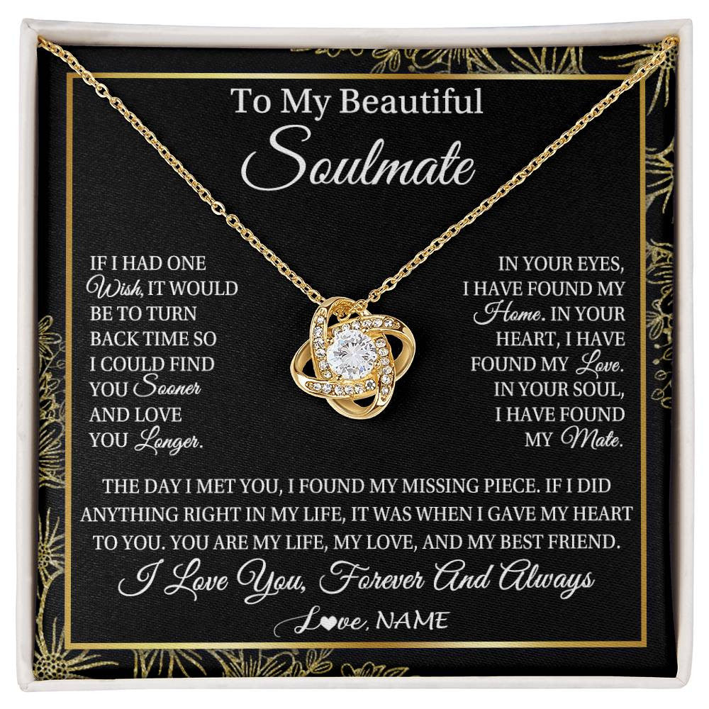 Love Knot Necklace 18K Yellow Gold Finish | Personalized To My Beautiful Soulmate Necklace From Husband Romantic Gifts Future Wife Birthday Anniversary Jewelry Christmas Customized Gift Box Message Card | siriusteestore