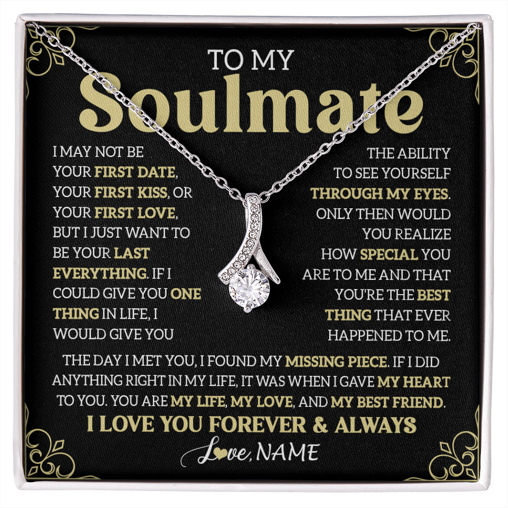 Alluring Beauty Necklace 14K White Gold Finish | 1 | Personalized To My Beautiful Soulmate Necklace From Husband The Day I Met You Birthday Gifts For Wife Girlfriend Anniversary Valentines Day Message Card | siriusteestore