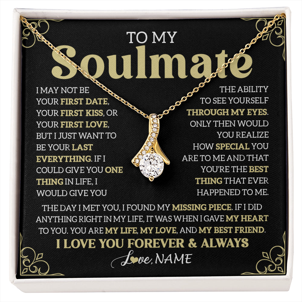 Alluring Beauty Necklace 18K Yellow Gold Finish | 1 | Personalized To My Beautiful Soulmate Necklace From Husband The Day I Met You Birthday Gifts For Wife Girlfriend Anniversary Valentines Day Message Card | siriusteestore