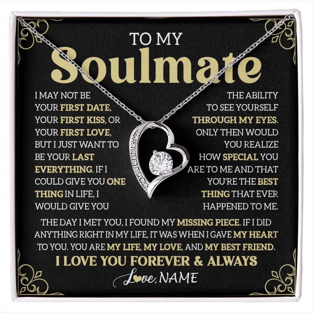 Forever Love Necklace 14K White Gold Finish | 1 | Personalized To My Beautiful Soulmate Necklace From Husband The Day I Met You Birthday Gifts For Wife Girlfriend Anniversary Valentines Day Message Card | siriusteestore