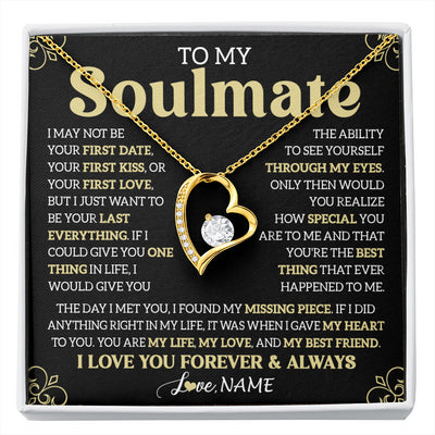 Forever Love Necklace 18K Yellow Gold Finish | 1 | Personalized To My Beautiful Soulmate Necklace From Husband The Day I Met You Birthday Gifts For Wife Girlfriend Anniversary Valentines Day Message Card | siriusteestore