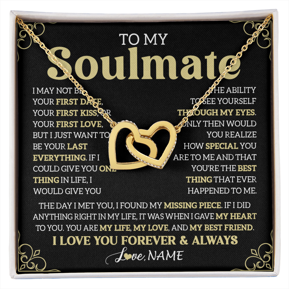 Interlocking Hearts Necklace 18K Yellow Gold Finish | 1 | Personalized To My Beautiful Soulmate Necklace From Husband The Day I Met You Birthday Gifts For Wife Girlfriend Anniversary Valentines Day Message Card | siriusteestore