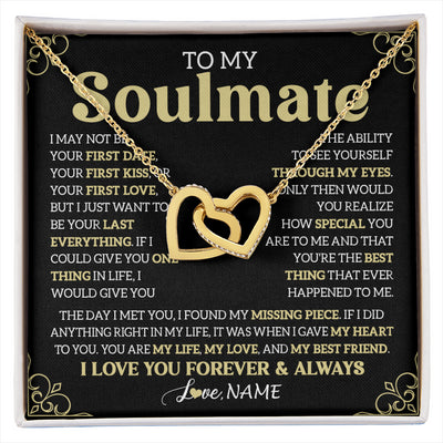Interlocking Hearts Necklace 18K Yellow Gold Finish | 1 | Personalized To My Beautiful Soulmate Necklace From Husband The Day I Met You Birthday Gifts For Wife Girlfriend Anniversary Valentines Day Message Card | siriusteestore