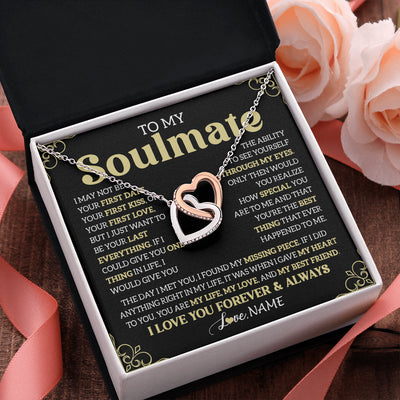 Interlocking Hearts Necklace Stainless Steel & Rose Gold Finish | 2 | Personalized To My Beautiful Soulmate Necklace From Husband The Day I Met You Birthday Gifts For Wife Girlfriend Anniversary Valentines Day Message Card | siriusteestore