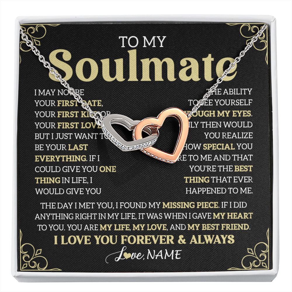 Interlocking Hearts Necklace Stainless Steel & Rose Gold Finish | 1 | Personalized To My Beautiful Soulmate Necklace From Husband The Day I Met You Birthday Gifts For Wife Girlfriend Anniversary Valentines Day Message Card | siriusteestore