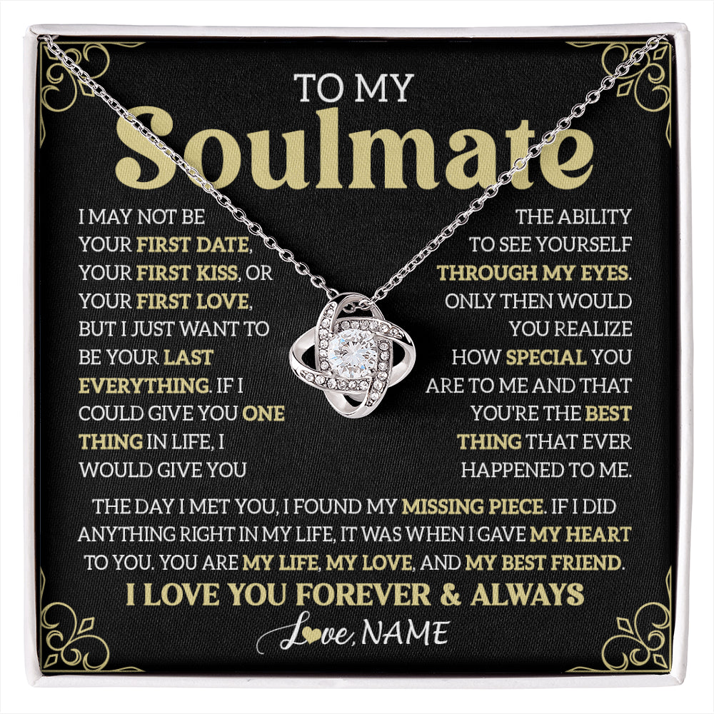 Love Knot Necklace 14K White Gold Finish | 1 | Personalized To My Beautiful Soulmate Necklace From Husband The Day I Met You Birthday Gifts For Wife Girlfriend Anniversary Valentines Day Message Card | siriusteestore