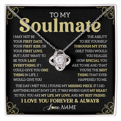 Love Knot Necklace 14K White Gold Finish | 1 | Personalized To My Beautiful Soulmate Necklace From Husband The Day I Met You Birthday Gifts For Wife Girlfriend Anniversary Valentines Day Message Card | siriusteestore