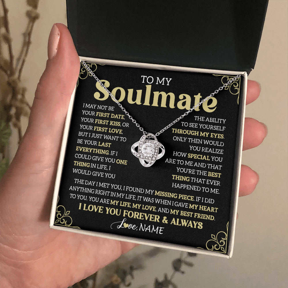 Love Knot Necklace 14K White Gold Finish | 2 | Personalized To My Beautiful Soulmate Necklace From Husband The Day I Met You Birthday Gifts For Wife Girlfriend Anniversary Valentines Day Message Card | siriusteestore